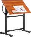 VEVOR Drafting Table, Adjustable 0°–90° Tilt Drawing Desk, Portable Artist Table with Black H-Frame and Brown Desktop, Wooden Painting Desk Craft Workstation for Reading, Writing, Crafting, Meeting