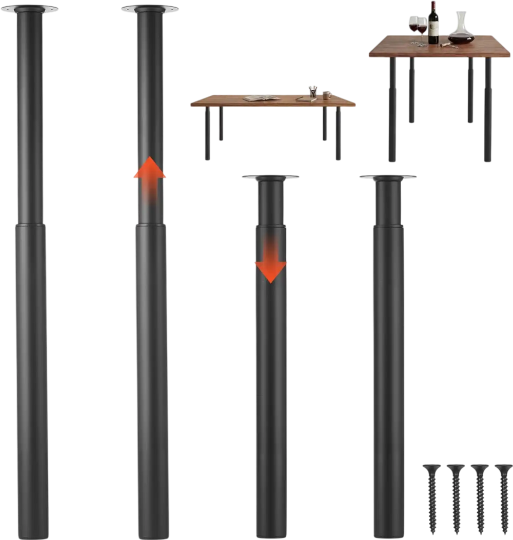 VEVOR Adjustable Table Legs, 28-43.3 in Steel Furniture Legs, 1200 lbs Max Load Heavy Duty, Quick Installation, Ideal for Home Office Desk DIY, Coffee Dinner Bar Tables, Workbenches, Set of 4, Black