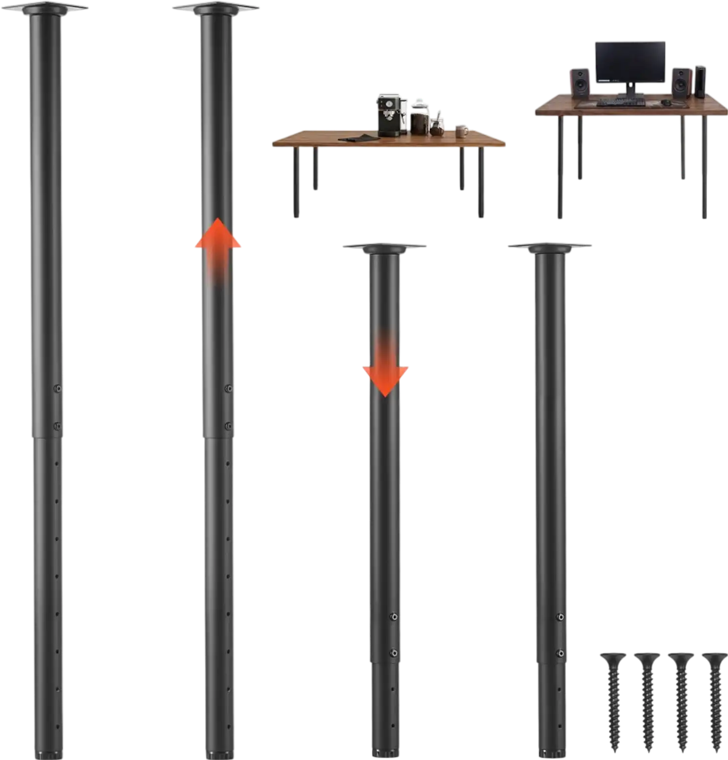 Vevor Table Legs Adjustable Round Steel Furniture Legs 24-40