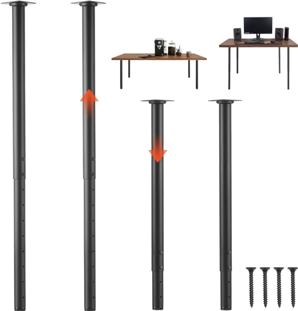 VEVOR Adjustable Table Legs, 24-40 in Round Steel Furniture Legs, 1200 lbs Max Load Heavy Duty, Quick Installation, Ideal for Home Office Desk DIY, Coffee Dinner Bar Tables, Workbenches, 4 PCS, Black