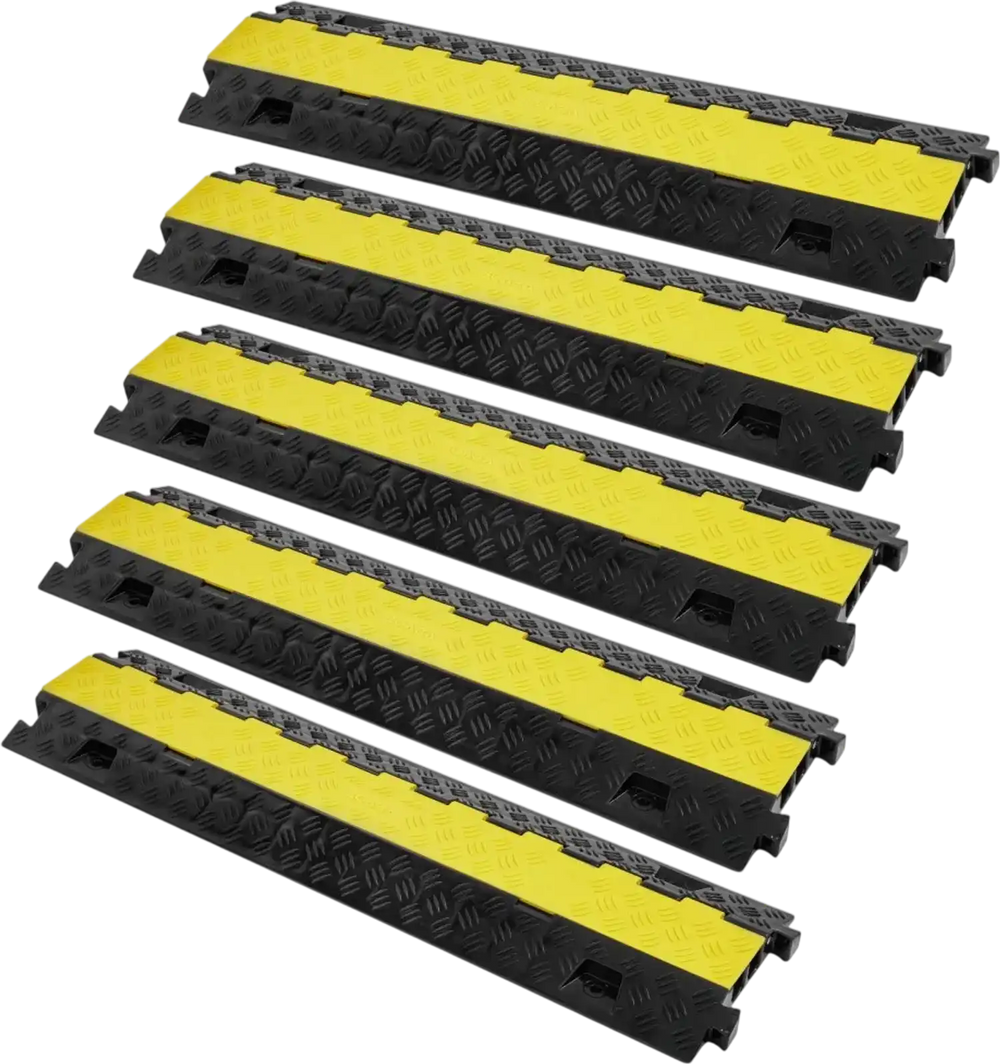 VEVOR 5 PCs Cable Protector Ramp, 2 Channel, 22000 lbs/axle Capacity Heavy Duty TPU Wire Cover Ramp Hose Protector Ramp Driveway, Traffic Speed Bump with TPR Flip-Open Top Cover, for Indoor & Outdoor
