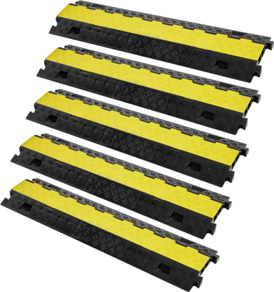 VEVOR 5 PCs Cable Protector Ramp, 2 Channel, 22000 lbs/axle Capacity Heavy Duty TPU Wire Cover Ramp Hose Protector Ramp Driveway, Traffic Speed Bump with TPR Flip-Open Top Cover, for Indoor & Outdoor