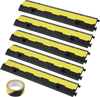 VEVOR 5-Piece Rubber Cable Guard, Dual Channel, 12000 lbs per Axle Load Capacity, Durable Hose & Wire Protection Ramp for Driveways, with Easy Access Top & 50 ft Caution Tape for Both Indoor & Outd