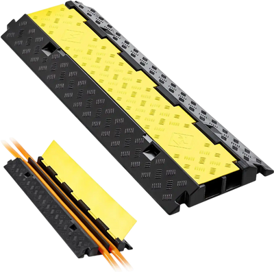 VEVOR Cable Protector Ramp, 22,000 lbs/axle Capacity, 2 Channel Heavy Duty Rubber Cord Hose Wire Cover, 2.2 x 2 in Channel, Traffic Speed Bump with Flip-Open Top Cover, for Indoor Outdoor, 1 Pack