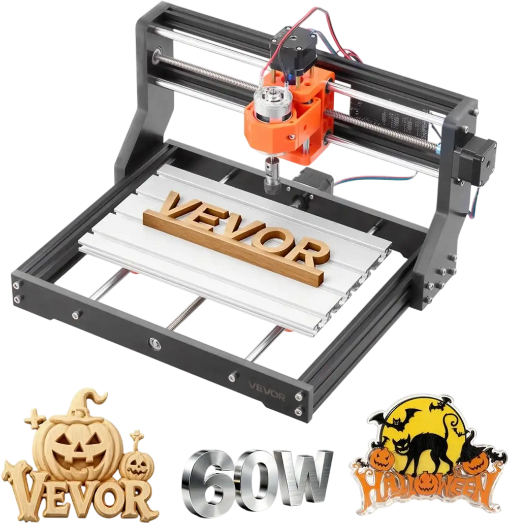 VEVOR 3018 CNC Router Machine, 60W Spindle, 3-Axis Wood Engraving Milling Machine, with 300 x 180 x 40 mm Working Area, Aluminum Alloy Structure, for Wood Acrylic Carving Cutting