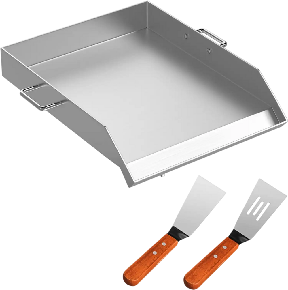 VEVOR Stainless Steel Griddle,18" X 16" Universal Flat Top Rectangular Plate, BBQ Charcoal/Gas Grill with 2 Handles and Grease Groove with Hole，Grills for Camping, Tailgating and Parties