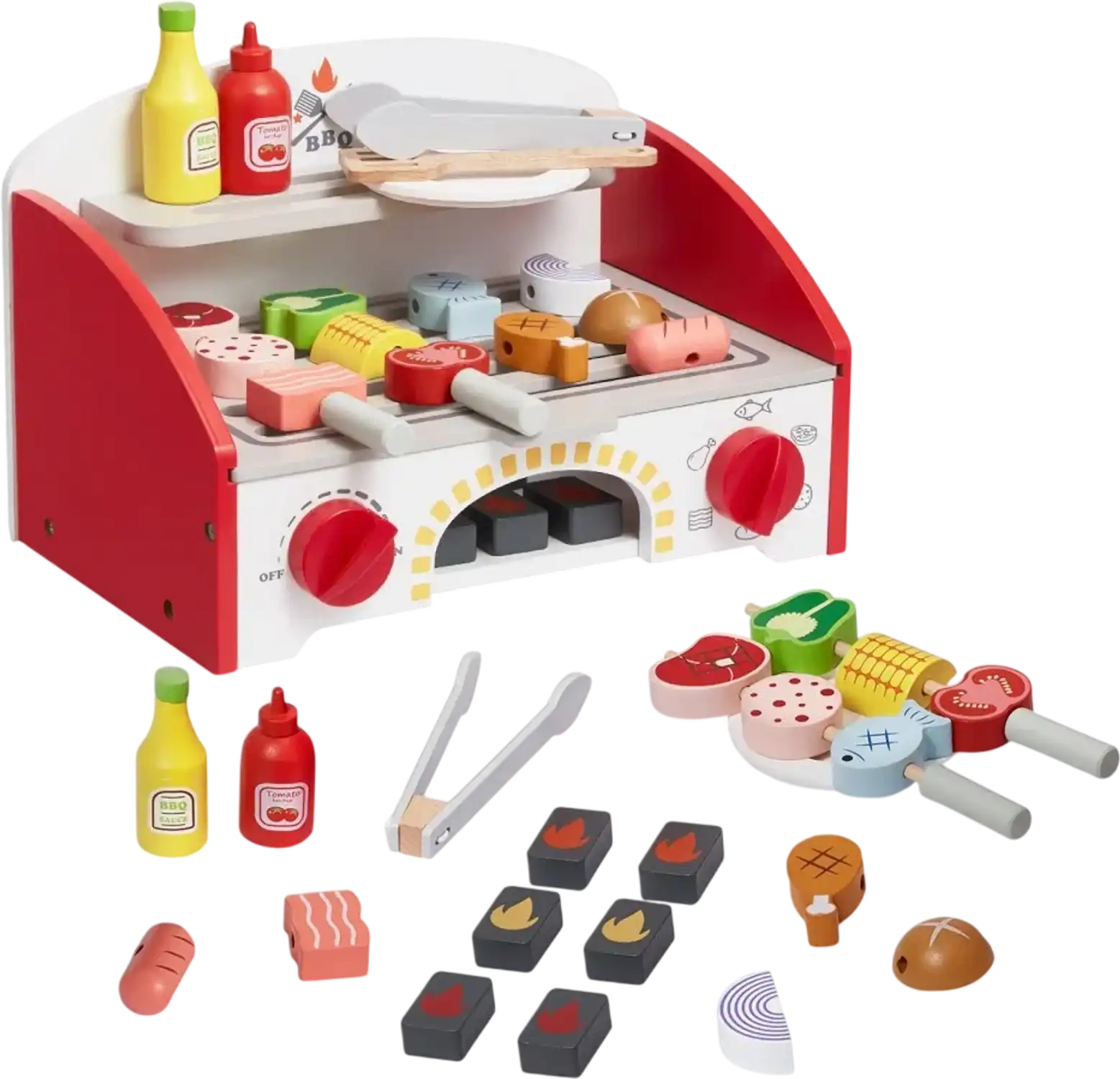 Vevor BBQ Grill Playset Wooden Kids Pretend Cooking Toy Set 26 PCS New