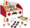 VEVOR Kids BBQ Grill Playset, Wooden Grill Playset With Realistic Carbon Fire, Wooden Play Food Kitchen Accessory (26 PCS), Indoor/Outdoor Interactive Pretend Play Toys for Boys Girls Ages 3+ Gift