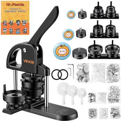 Vevor Button Maker Machine Pin Maker Kit with 3 Interchangeable Sizes and 300pcs Parts New