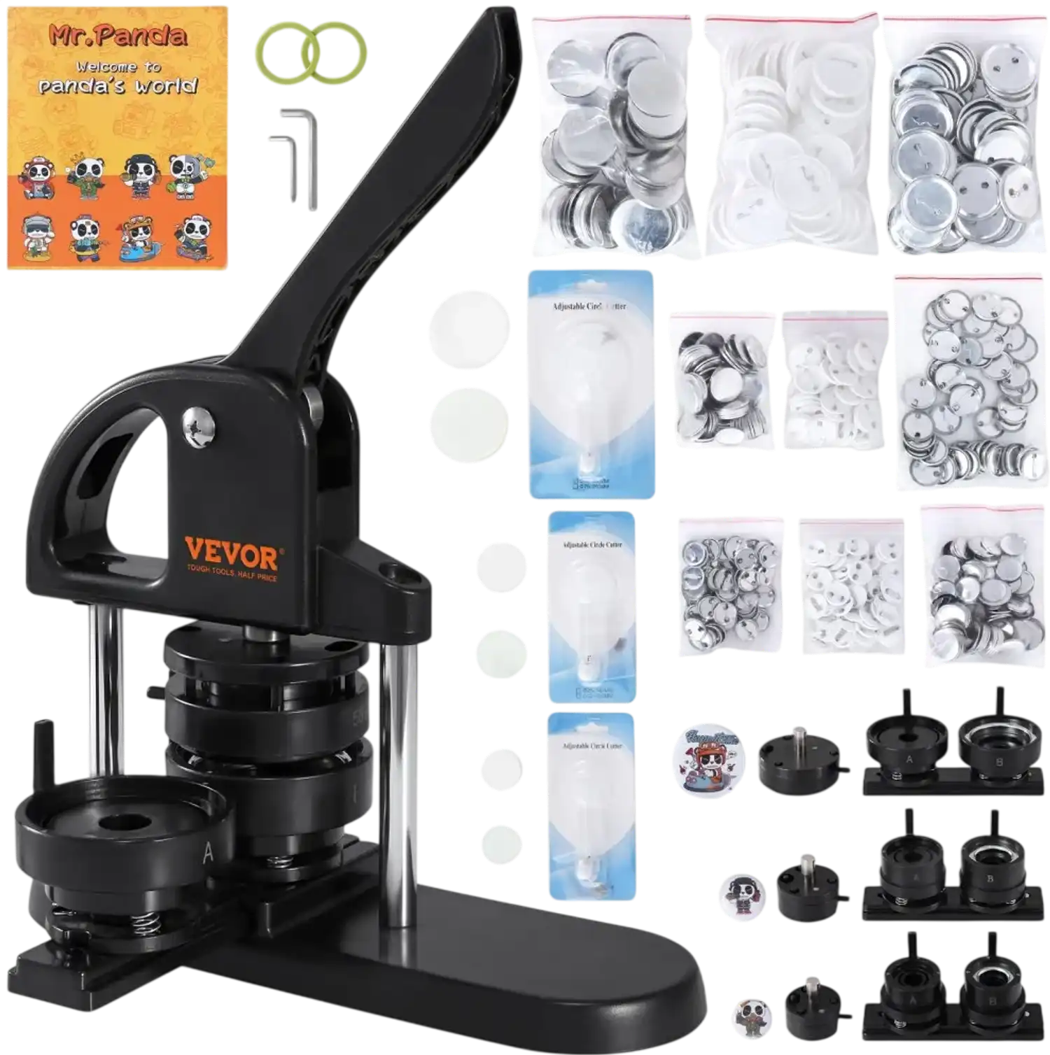 Vevor Button Maker 3-in-1 Badge Punch Press Kit with 300pcs Parts New