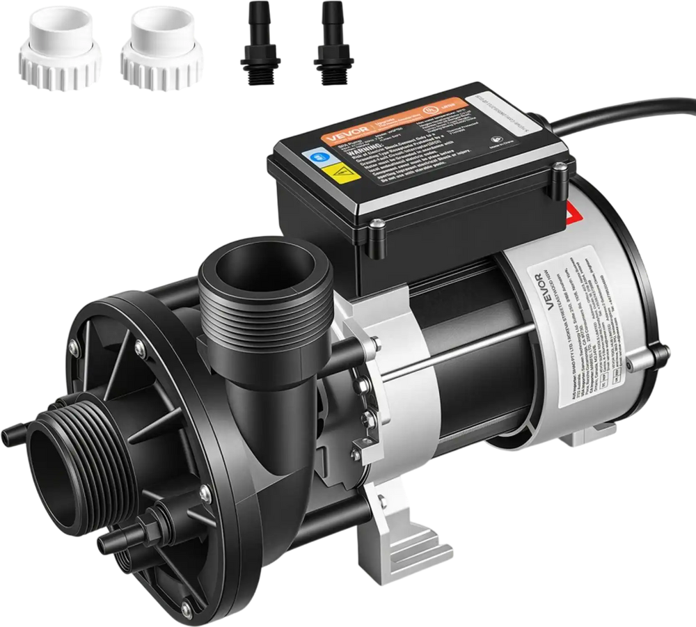VEVOR SPA Pump 1.5HP Hot Tub Bath Pump 115V 119GPM Flow Rate with 1.5" Port, 90° Rotational Interface, 54 ft Max Lifting Height, Copper Motor, SPA Bath Water Circulation, Compatible with OEM Models