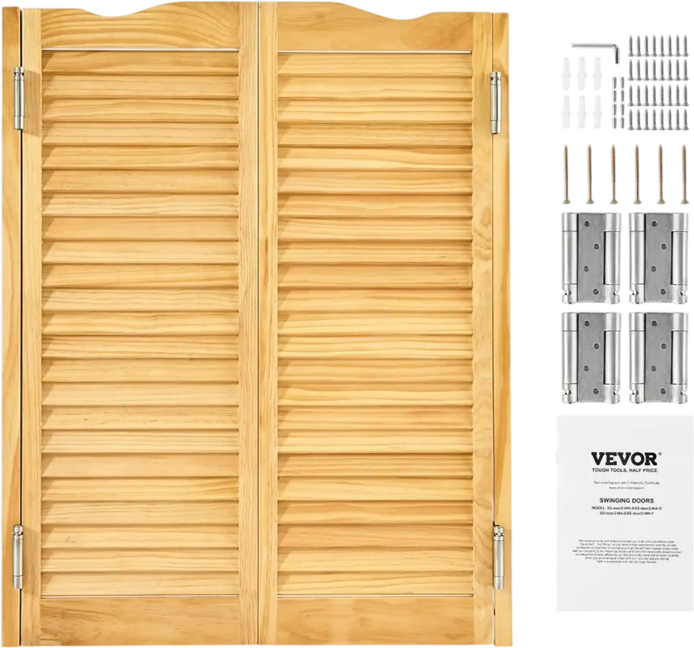 VEVOR Double Saloon Doors, 36"W x 42" H Arched Top Interior Swinging Cafe Doors, Premium Pine Wood, with Hinges & Hardware Kit, Easy to Install, for Hallway Kitchen Bar Pub Entrance, Log Color