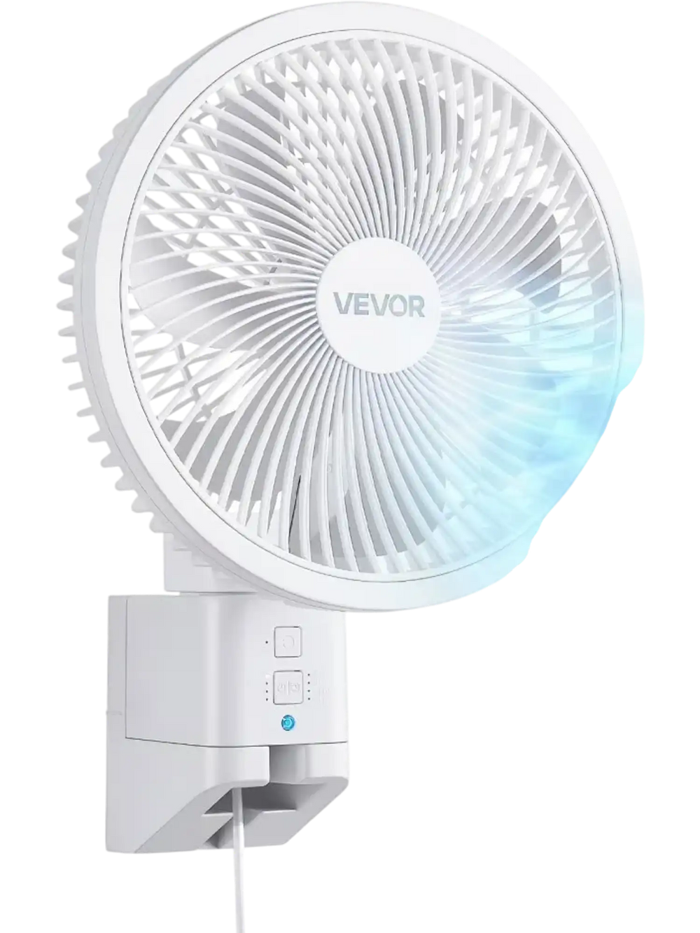 VEVOR 8.5 in Wall Mount Fan, Oscillating Hanging Fan with Remote Control, 10 ft Powerful Airflow, DC Motor, 4 Speeds & Timer, Auto 90° Horizontal & Manual Vertical Tilt, Ideal for Home, Office, RV