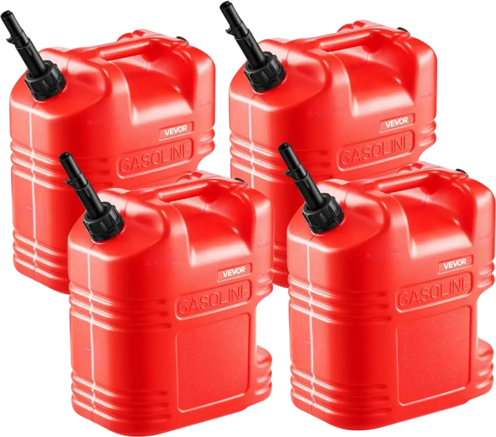VEVOR Fuel Container, 5 Gallon, Gas Tank with Spout & Clear Scale, 15 L/min Max Flow Rate, Secure & Leak-proof, Portable Flat Fluid Container for Most Cars Motorcycle ATV UTV, Red, 4 Packs