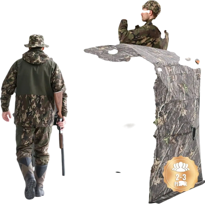 VEVOR Hunting Blind, 2-3 Person See Through Ground Blinds with Carrying Bag, 360 Degree Portable Camouflage Tent, Durable Concealed Shelter with Silent Side Door and Window, for Turkey and Deer