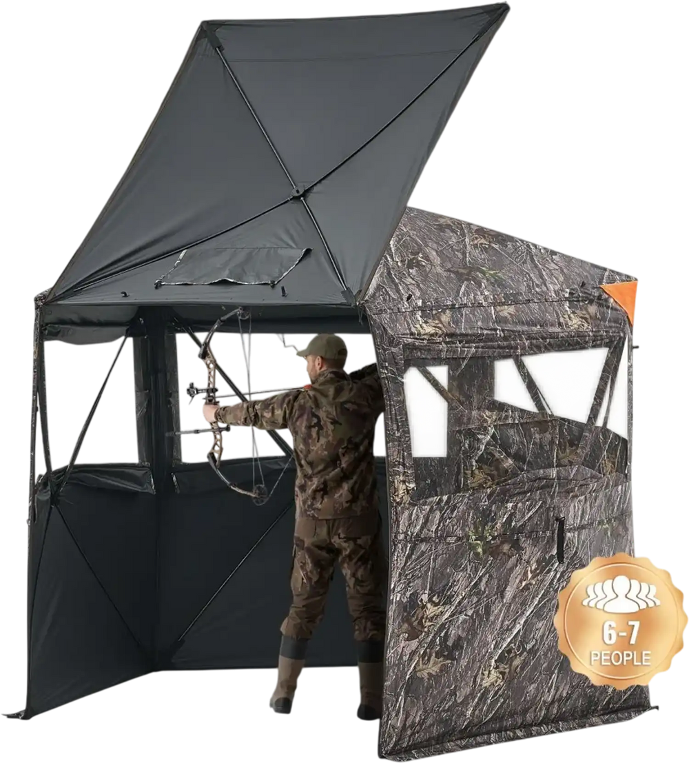 VEVOR Hunting Blind, 6-7 Person Ground Blinds with Carrying Bag, Portable Camouflage Tent, Reinforced Durable Concealed Shelter with Silent Zipper Door and Window, for Turkey and Deer