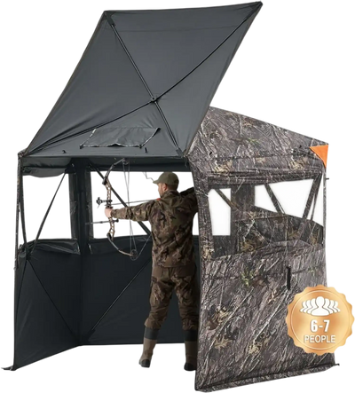 VEVOR Hunting Blind, 6-7 Person Ground Blinds with Carrying Bag, Portable Camouflage Tent, Reinforced Durable Concealed Shelter with Silent Zipper Door and Window, for Turkey and Deer