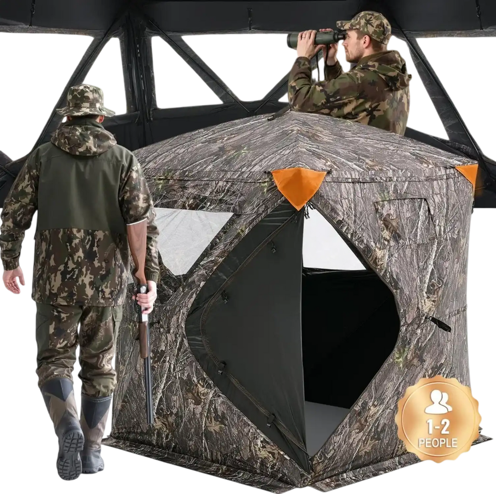 VEVOR Hunting Blind, 270° Ground Blind, 1-2 Person Pop Up Deer Blind for Hunting with Carrying Bag, Portable Resilient Hunting Tent, 3 Horizontal Windows for Turkey and Deer Hunting