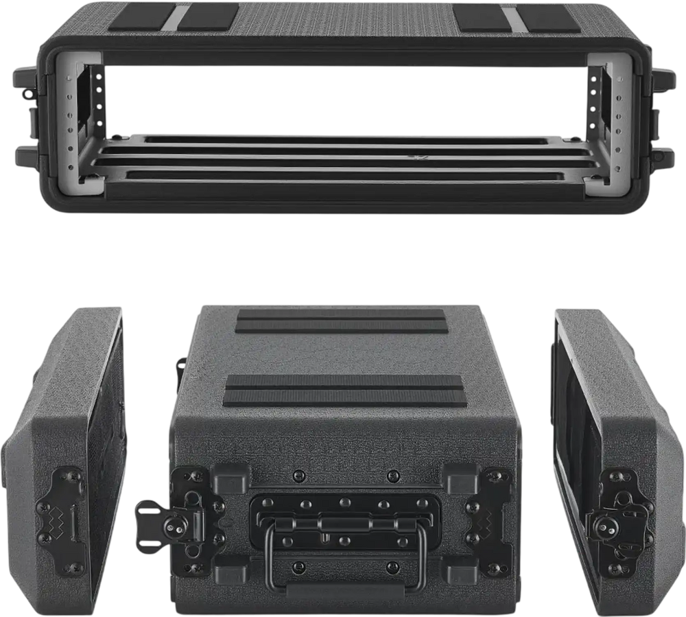 VEVOR 2U Rack Case, 12 in Depth, Rackmount Flight Case Shallow Rack with Microphone Compartment, Polyethylene Construction, Recessed Latches, Easy Installation, for Amplifier, 8.7 in Internal Depth