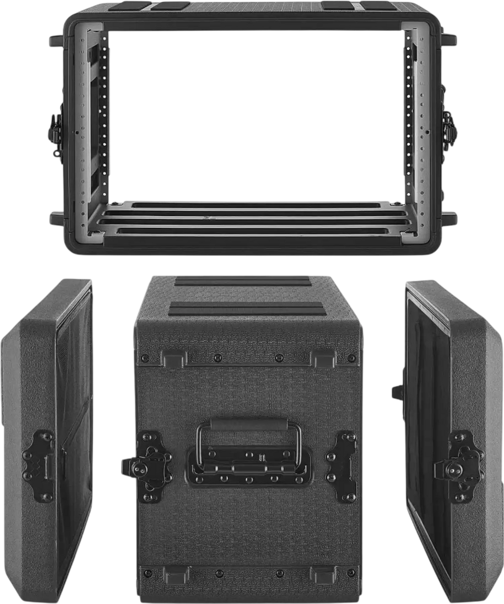 VEVOR 6U Rack Case, 12 in Depth, Rackmount Flight Case Shallow Rack with Microphone Compartment, Polyethylene Construction, Recessed Latches, Easy Installation, for Amplifier, 8.7 in Internal Depth