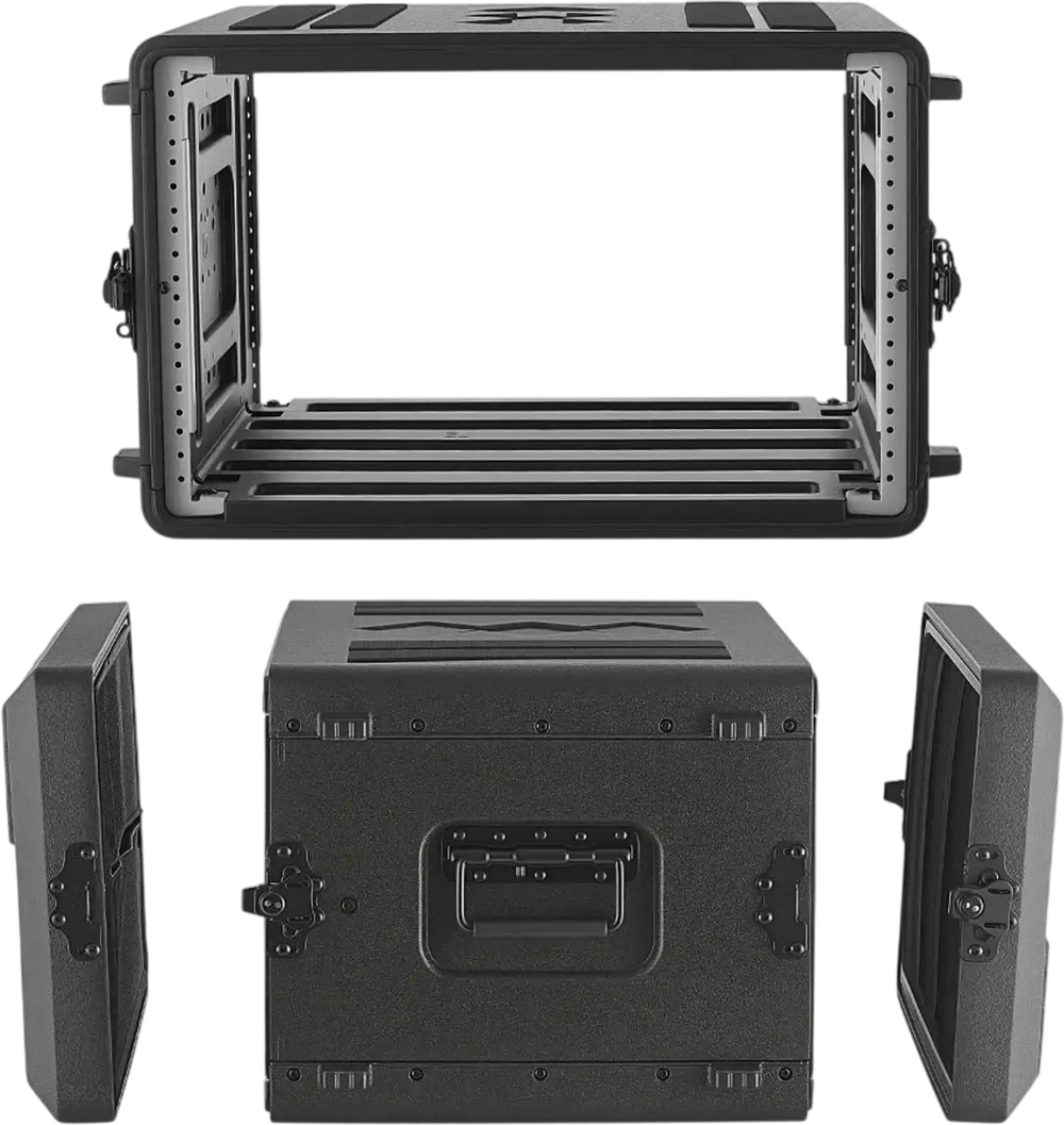 VEVOR 6U Rack Case, 15 in Depth, Rackmount Flight Case Shallow Rack with Microphone Compartments, Polyethylene Construction, Recessed Latches, Easy Installation, for Amplifier, 13.8 in Internal Depth