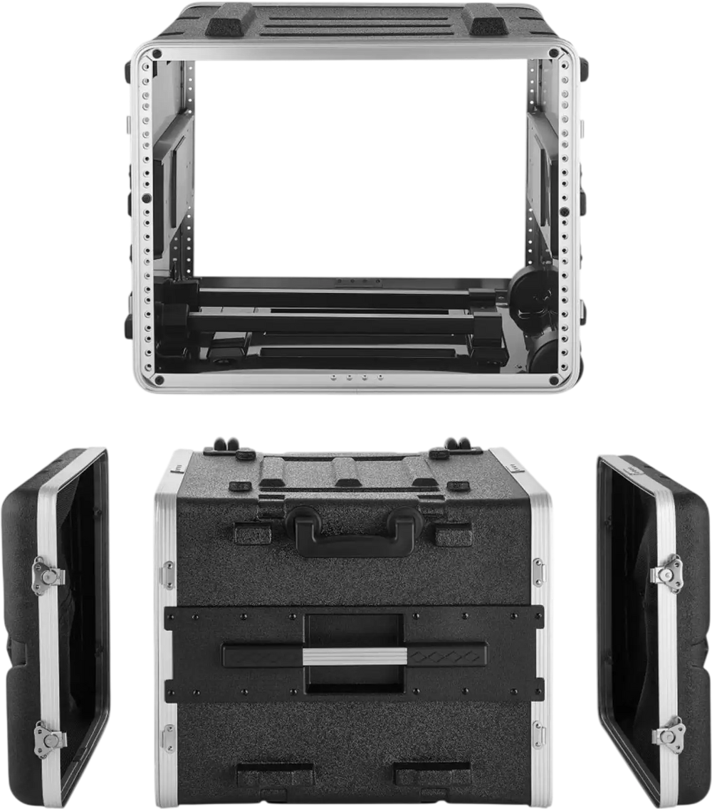 VEVOR 8U Rack Case, Standard 19 in Depth, Rolling Server Cabinet with Wheels, ABS Construction, Retractable Handle, Latches, for Amplifier (7U Rack Space + 1U Wheel Space), 18.4 in Internal Depth