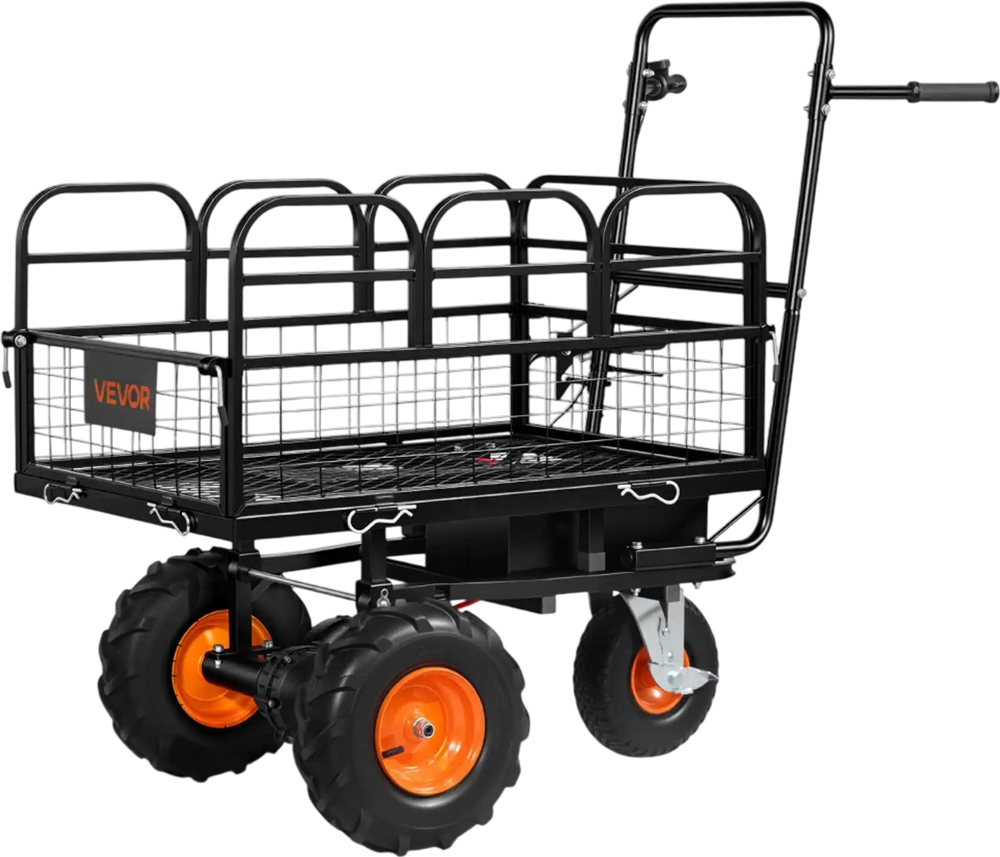 VEVOR Electric Utility Cart, 36V 432Wh Battery Powered Electric Wagon, 500W Power Wheelbarrow with Brake, 500 lbs Load Heavy Duty Steel Garden Cart for Farm and Yard All Purpose Modular Cargo Bed