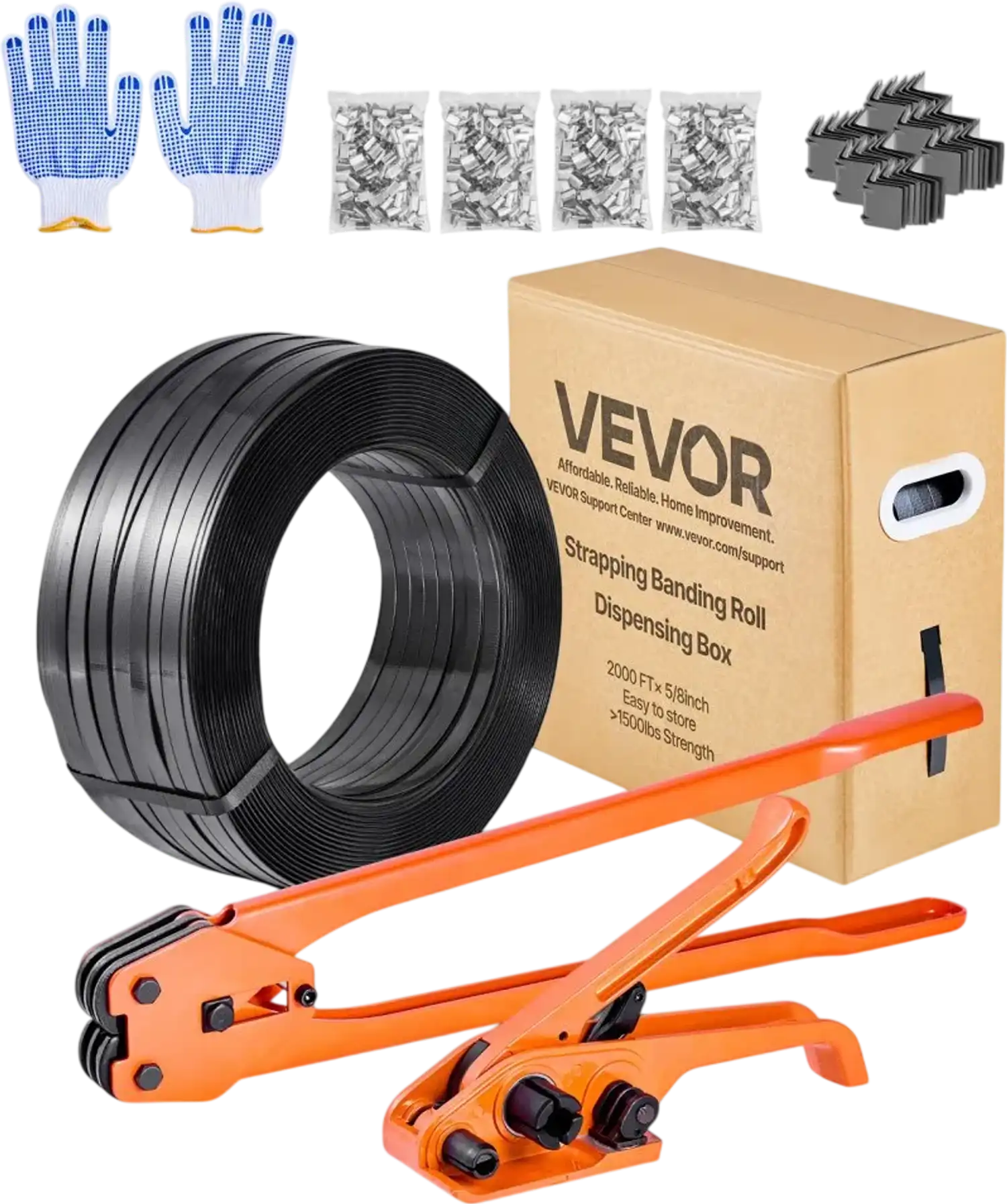 Vevor Strapping Kit Heavy-Duty Manual Banding Sealer Tool with 2000' PET Band, 600 Metal Seals & 200 Corner Protectors New