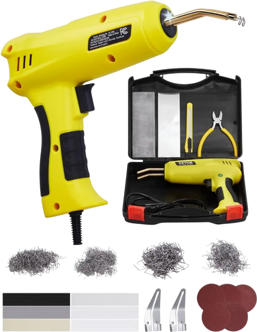 VEVOR Plastic Welding Kit, 220W Plastic Welder Gun with 800PCS Hot Staples & 56PCS Welding Rods, Professional Hot Staple Welding Gun with LED Light, Carrying Case for Kayak, Toys, Car Bumper Repair