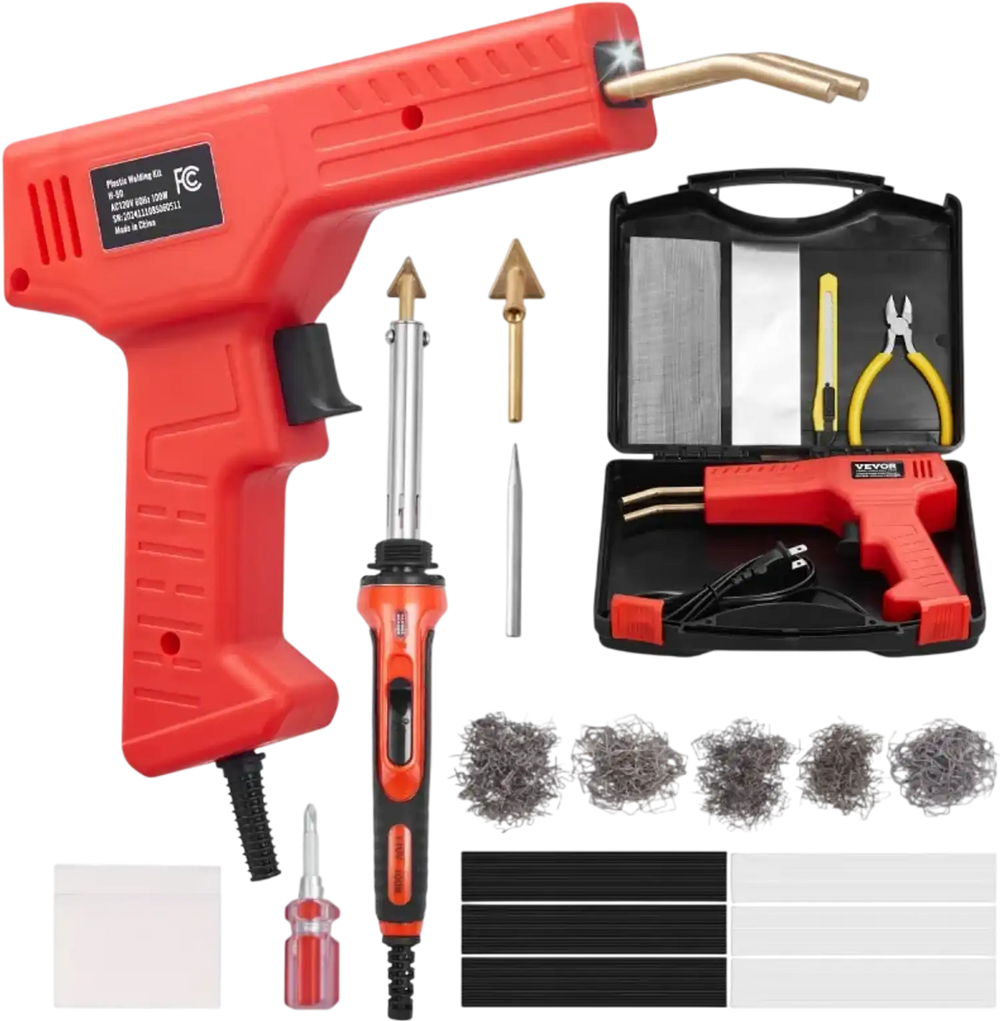 VEVOR Plastic Welder Kit Deluxe, 100W Plastic Welding Gun + 60 W/100W Soldering Iron, Professional Plastic Repair Welding Tool with 1000PCS Hot Staples & 60 Rods for Car Bumper Kayak Electronics Toys