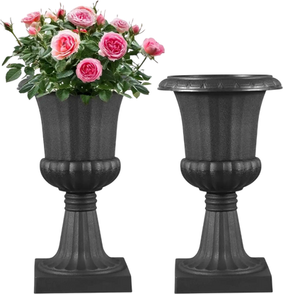 VEVOR Plastic Urn Planters, 9.8 x 16.5 Inch, 2 Pack Black Classic Flower Pots Front Porch Planters, Indoor & Outdoor Vase for Wedding, Party, Event, Home, Stage, Garden, Balcony, Patio Decoration