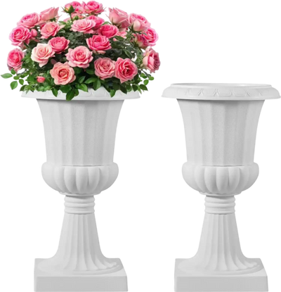 VEVOR Plastic Urn Planters, 15.8 x 26.4 Inch, 2 Pack White Classic Flower Pots Front Porch Planters, Indoor & Outdoor Vase for Wedding, Party, Event, Home, Stage, Garden, Balcony, Patio Decoration