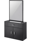 VEVOR Salon Organizer, Wall-Hanging Unit for Hairdressers, Complete with 3 Holders, Mirror, Dual-Door Storage, and Single Drawer, Black