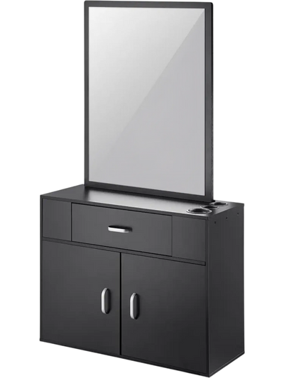 Vevor Salon Station Wall-Mounted Organizer with Mirror Double-Door Cabinet and Drawer Black New
