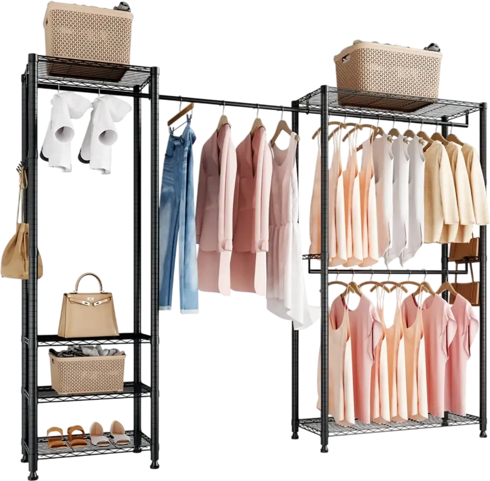 VEVOR Clothing Garment Rack, Heavy Duty Clothes Rack, Freestanding Clothes Racks with Steel Frame, 800 lbs Load Capacity Closet Wardrobe with Storage Shelves for Bedroom, Clothing Store, Hallway