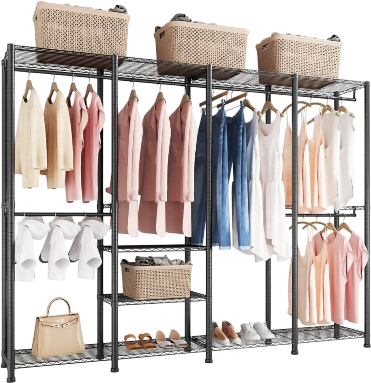 Vevor Garment Rack Heavy Duty Adjustable Closet Wardrobe with 10 Shelves and 4 Hanging Rods New