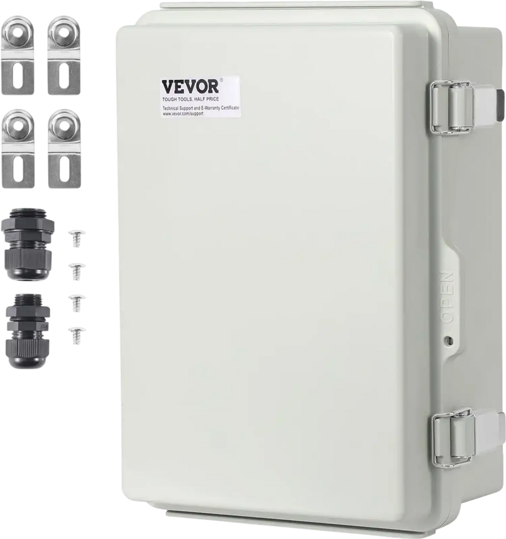 VEVOR Outdoor Electrical Junction Box, 16.93 x 12.99 x 7.09 in, ABS Plastic Electrical Enclosure Box with Hinged Cover Stainless Steel Latch, IP67 Dustproof Waterproof for Outdoor Electrical Projects