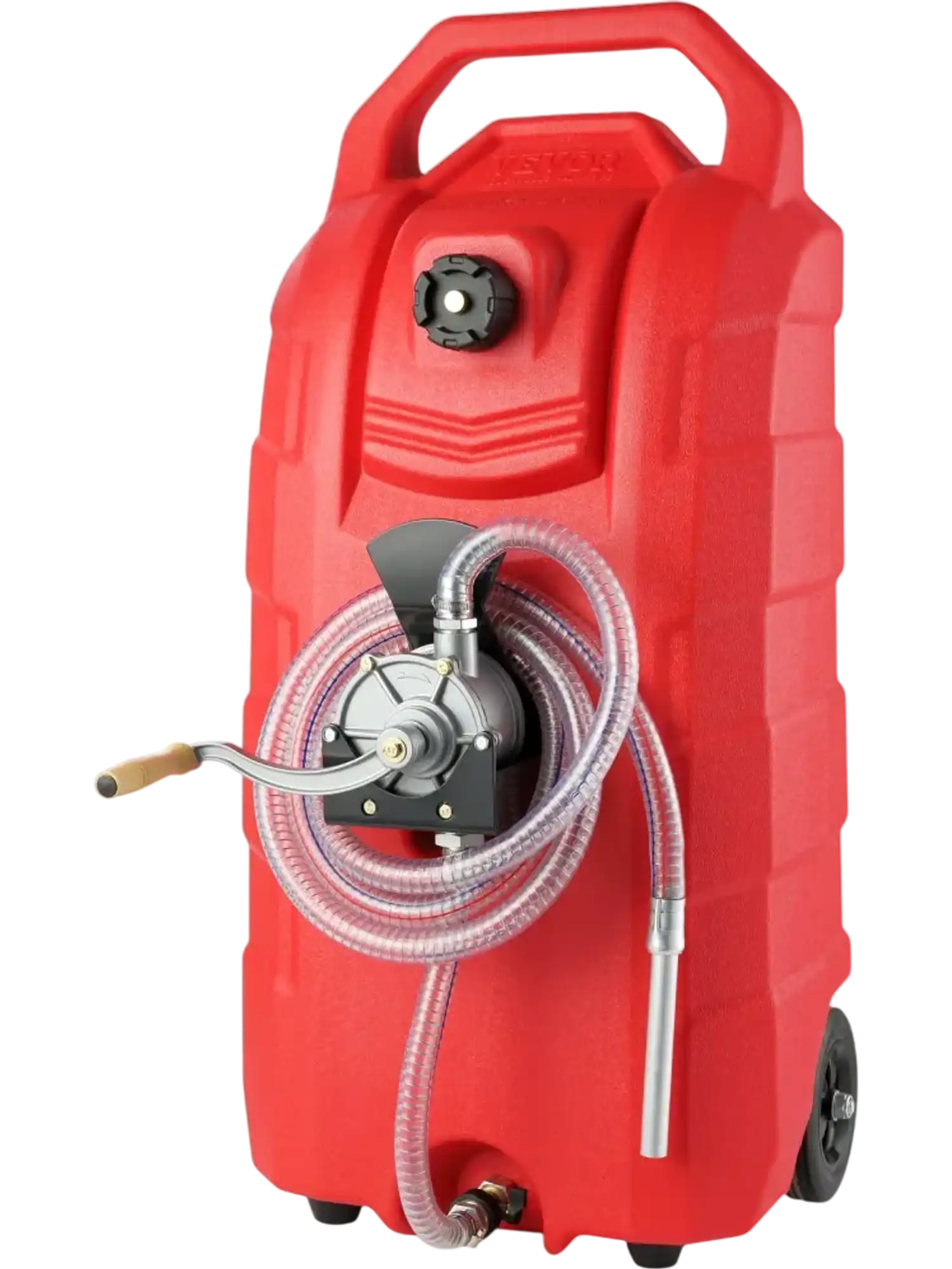 Vevor Fuel Caddy 16 Gallon Portable Gas Storage Tank with Hand Pump and Rubber Wheels New