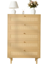 VEVOR 5 Drawer Rattan Dresser, Modern Closet Dresser for Bedroom, Natural Rattan Chest of Drawers with Metal Handles & Wooden Legs, Chest Clothing Organizer & Storage for Bedroom, Living Room, Hallway