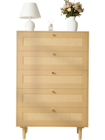 Vevor Dresser 5 Drawer Rattan Bedroom Storage Chest New