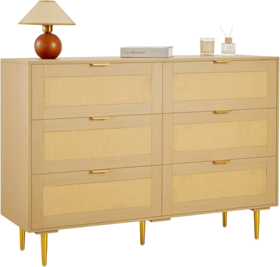 Vevor Dresser 6-Drawer Natural Rattan Chest of Drawers New