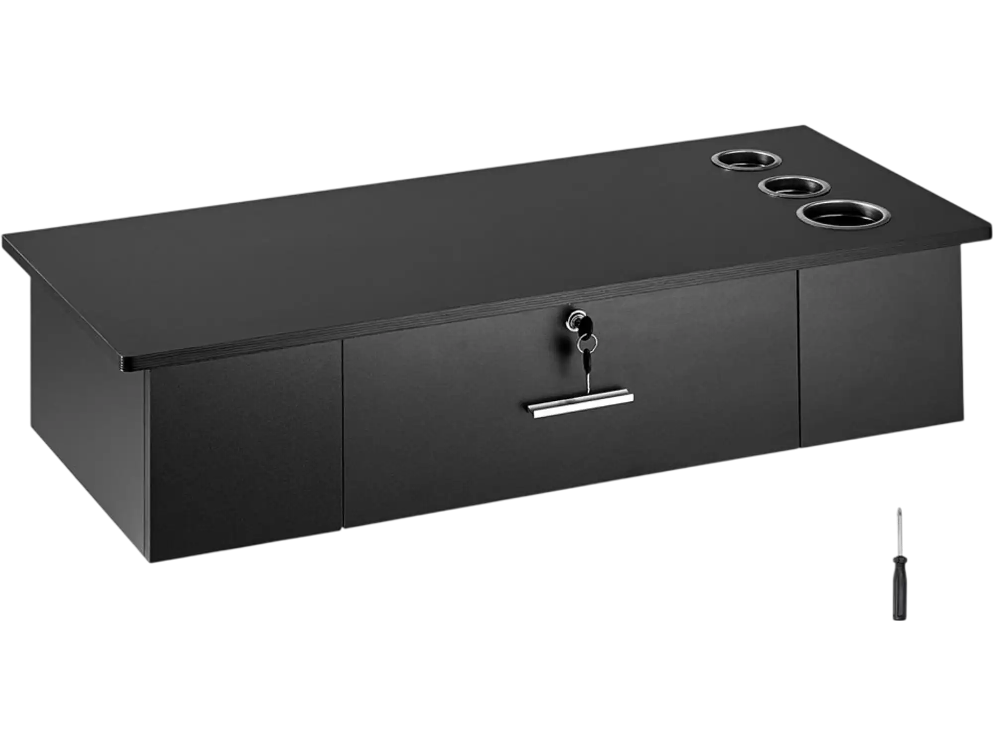 Vevor Salon Workstation Wall-Mounted Styling Station with Lockable Drawer and 3 Dryer Holders Black New