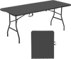 VEVOR Folding Table, 6 Ft Heavy Duty Portable Fold-in-Half Utility Table, Indoor Outdoor Plastic Rectangle Table with Built in Handle, for Party, Dining, Wedding, Events, Picnic, Camping, Black