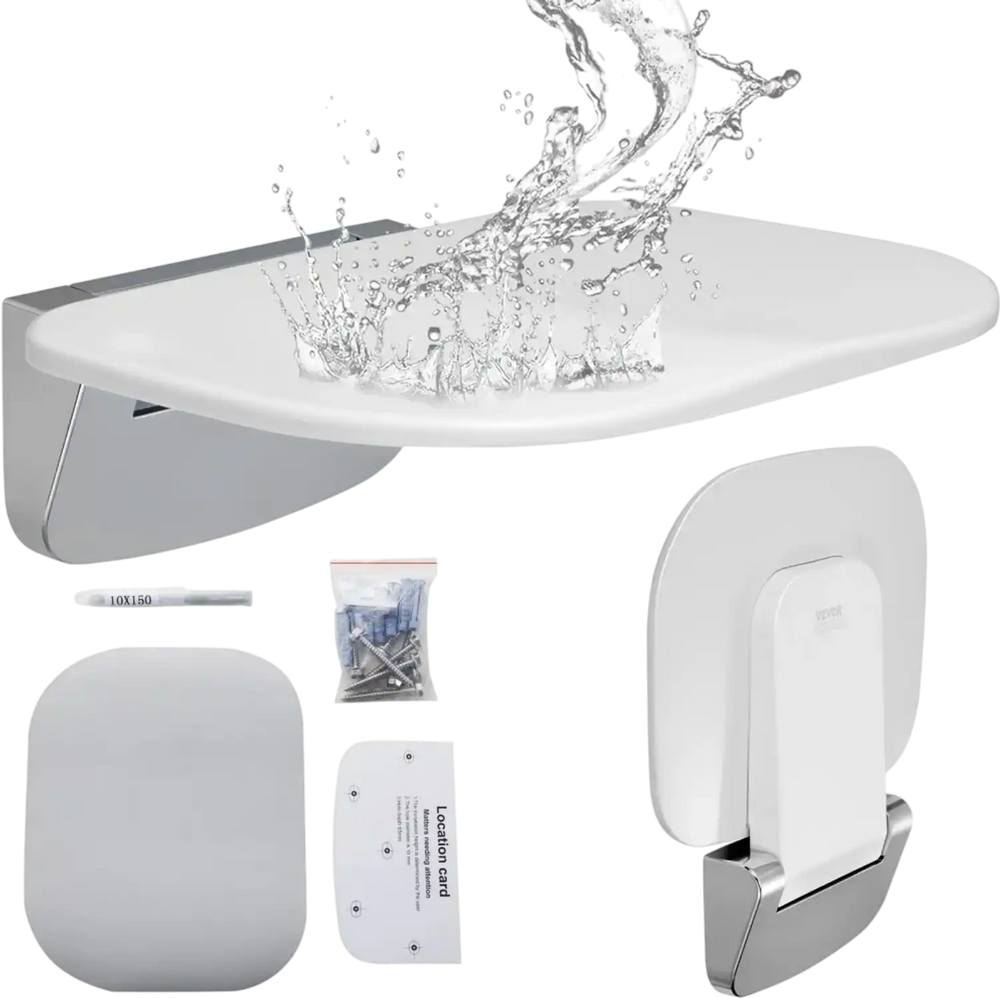 VEVOR Urea-formaldehyde Folding Shower Seat, 13.6'' x 12.8'' Unfolded, Wall Mounted Fold Up Shower Bench with 450 lbs Load Capacity, Space Saving Fold Down Shower Chair for Seniors Children Adults