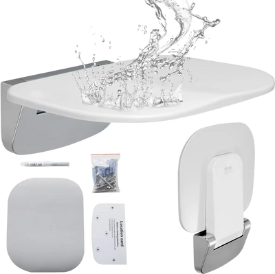 VEVOR Urea-formaldehyde Folding Shower Seat, 13.6'' x 12.8'' Unfolded, Wall Mounted Fold Up Shower Bench with 450 lbs Load Capacity, Space Saving Fold Down Shower Chair for Seniors Children Adults