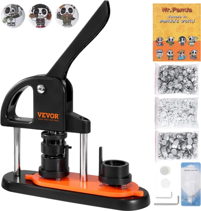 VEVOR Button Maker Machine, 0.98 inch/25mm Pin Maker with 500pcs Button Parts, Button Maker with Panda Magic Book, Ergonomic Arc Handle Punch Press Kit, For Children DIY Gifts and Christmas