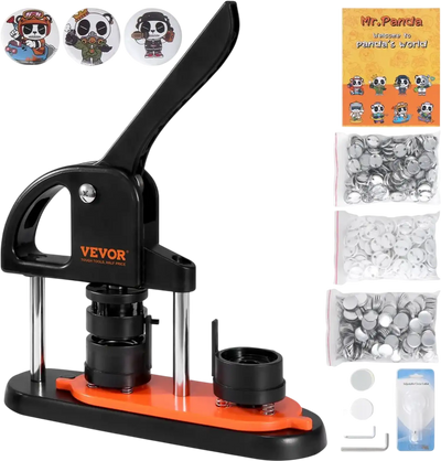 VEVOR Button Maker, 1.25 inch/32mm Pin Maker with 500pcs Button Parts, Ergonomic Arc Handle Punch Press Kit, Button Maker Machine with Panda Magic Book, For Children DIY Gifts and Christmas