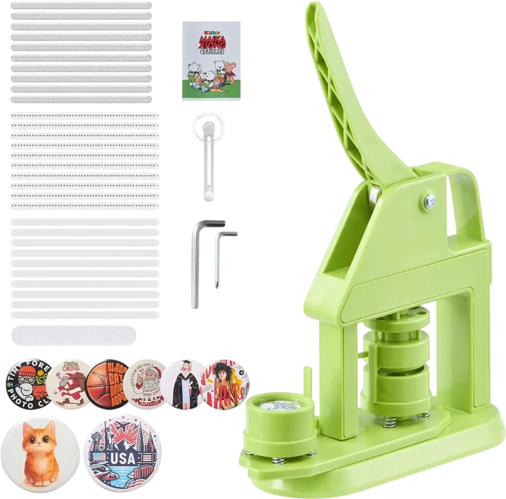 VEVOR Button Maker Machine, 1.26 in, Plastic Pin Maker with 500pcs Button Parts, Mr. Panda Magic Book, Circle Cutter and Hex Wrenches, Reinforced Ergonomic Handle, for DIY Badges, Personalized Pins