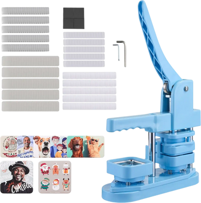 VEVOR Button Maker Machine, 1.97 x 1.97 in Square, Plastic Pin Maker with Tinplate Front Shells, Plastic Back Covers, Magnetic Backings and Transparent Films, Ergonomic Handle, for DIY Badges, Blue