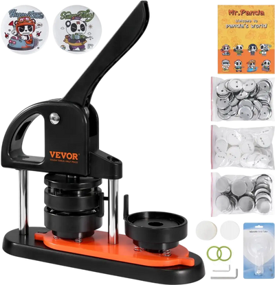 VEVOR Button Maker Machine, 2.28 inch/58mm Pin Maker with 100pcs Button Parts, Ergonomic Arc Handle Punch Press Kit, Button Maker with Panda Magic Book, For Children DIY Gifts and Christmas